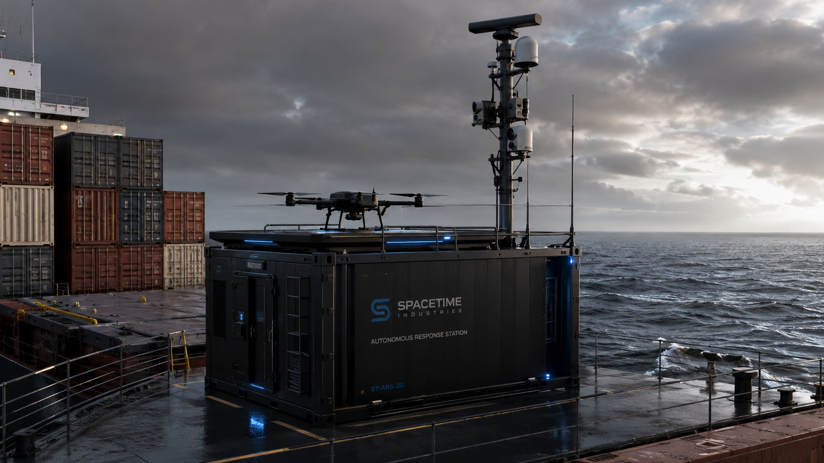 SpaceTime autonomous response station — Cargoship deployment render