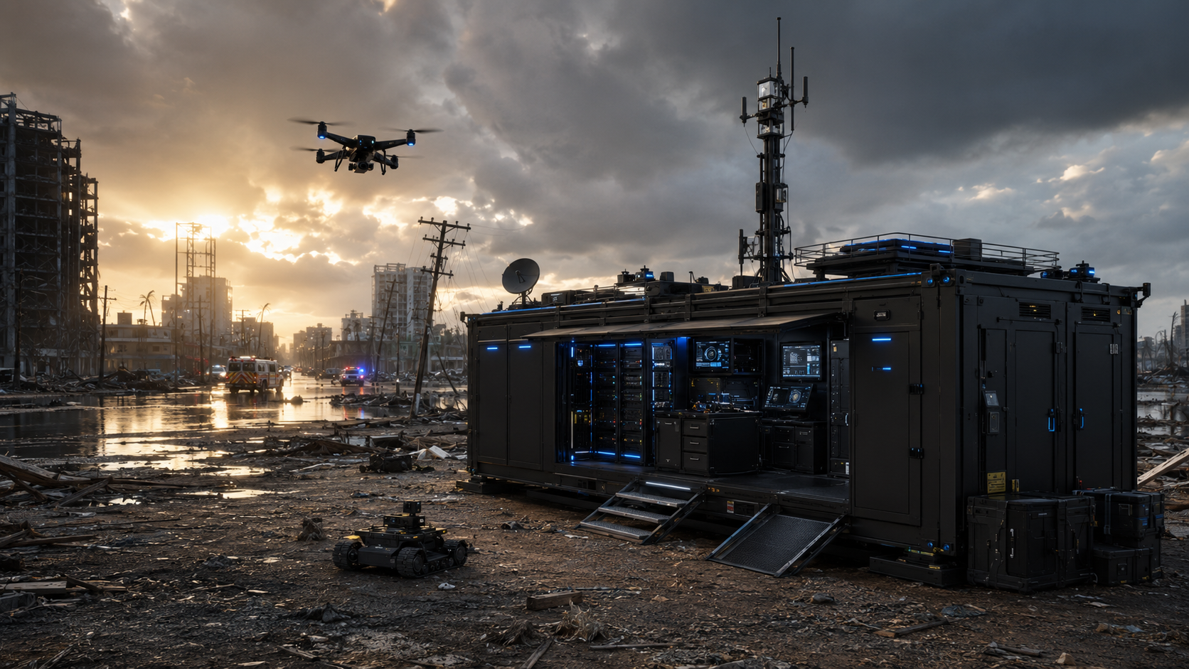 SpaceTime autonomous response station — Diaster response deployment render